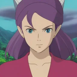 An elf, with crystal blue eyes, and magenta hair, teardrop shaped eyebrows, woman, angry expression