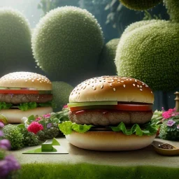 pixar style, volumetric summer garden environment and background, realistic painting of steak burger, looking excited, volumetric lighting, dramatic lighting, detailed digital painting, extreme dense and fine fur, anime, ornate, colour-washed colors, elegant, small minutiae, tiny features, particulars, centered, smooth, sharp focus, renderman gofur render, 8k, uhd, detailed eyes, realistic shaded volumetric lighting, sunlight caustics, backlight, centered camera view