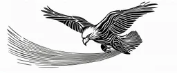 flying eagle diving to the bottom right trailing graphic lines and lost feathers, vector