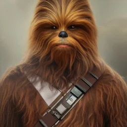 photorealistic and intricate portrait of chewbacca in star wars by tom bagshaw, wearing beskar armor, deep dark colors, hyperdetailed, 32K, oil on canvas,