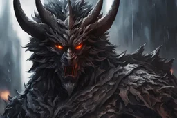 Demon beast in 8k solo leveling shadow artstyle, machine them, close picture, rain, intricate details, highly detailed, high details, detailed portrait, masterpiece,ultra detailed, ultra quality