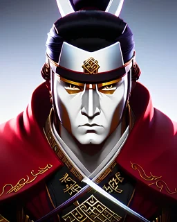 a portrait of an ancient japanese warrior, samurai, white clothes, katana, super detailed, bright colors,
