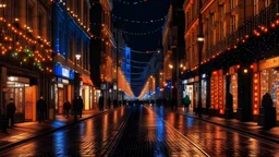 in a city street lit up in christmas lights Generative AI