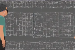 A human teaching matrices, full wide view, panorama 8k