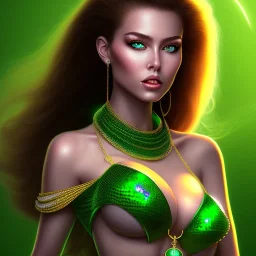 fullbody portrait of beautiful booty young busty atletic amazon woman with big green emerald eyes with big emeralds necklace by Anthony Devas 8k