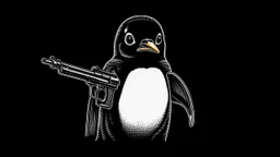 penguin with a gun | black background