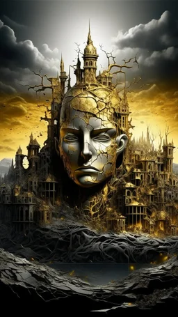 oil painting of a city of gold That lies in the deep distance