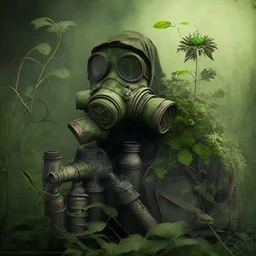Overgrown, gasmask,