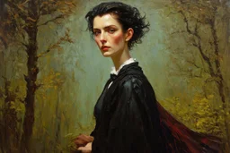 Egon Schiele, Andrea Kowch, Jean-Giraud Moebius, figurative abstract expressionist art, somber Gothic female vampire sorceress,full body portrait perfection,abstract painting ,acrylic art,oil paint,sharp brush strokes, fine palette knife, highly detailed hair and facial features, rugged skin tones, subdued natural colors, museum quality render