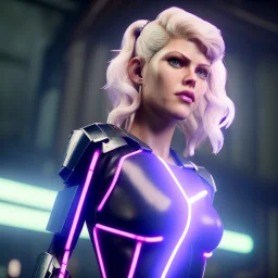 Actress, young Katheryn Winnick, android woman, glow eyes, circuits in face, glow painted face, shaved hair, ghost in the shell, leather coat, elastic bodysuit, cyber punk, neon ambient, army, bamboo, blood, portrait, gradient background, unreal engine 5, soft color, 16 bit, god lights, ray tracing, RTX, lumen lighting, ultra deatail, volumetric lighting, 3d, finely drawn, hd.