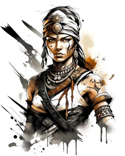 gorgeous exotic female warrior caucasian ink splot