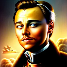  spray painted fantasy art, portrait of leonardo di caprio looking dorky, movie poster, titanic for reference