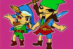 Cartoony and muscular Captain Jack Sparrow, Legend Of Zelda: Wind Waker style, stylized, colorful, adventurous.