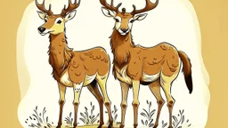 humorous illustration of 2 deer, a female deer on the left with body facing left but is looking back to the right, while on the right is a male deer facing left with a look of mild excitement while he glancing at the other's butt, both have upward tails