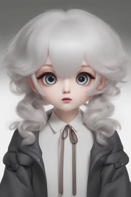 circle shape , puffy white hair, with big eyes, short small legs and hands,