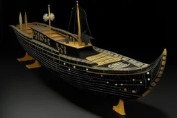 A black aerial ghost ship designed in ancient Egyptian hieroglyphics painted by Gustav Klimt