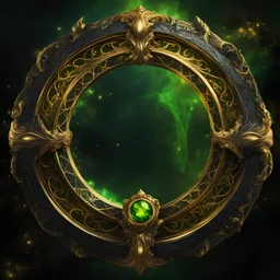 Closeup of an old, golden Ring used for black magic. Poison-Green details. Evil. Dark. Black magic. No detailed background.Magical. Epic. Dramatic, highly detailed, digital painting, masterpiece