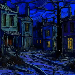 A dark violet abandoned district painted by Vincent van Gogh