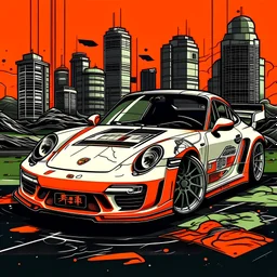 create me a Porshe 911 gt3 rs hoodie design, with small detail about the car, behind the car make a tokyo themed background, Also make sure the ENTIRE background is tokyo themed with the car driving on a road, at the top of the screen add the word SEEK