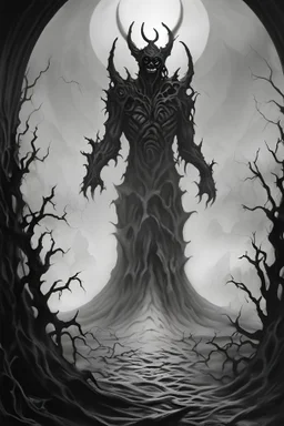 nightmare hell scape, black and white