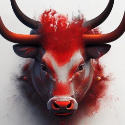 Bull, red, black, fire, masterpiece, expert, 8K, hyperrealism, sharp focus, cinematic lighting