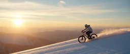 888 snow man riding a bike down hill