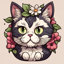 cartoon cat with a flower beard in apple art style