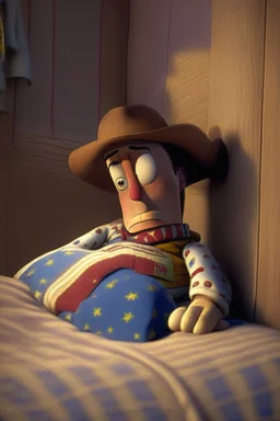 Woody from Toy Story going to bed