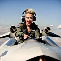 Miley Cyrus piloting a fighter jet