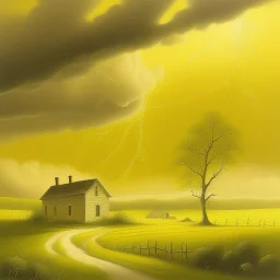 A light yellow foggy sky with lightning clouds painted by Edward Hicks