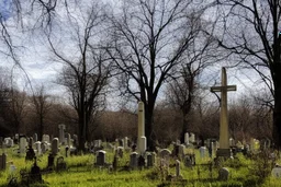 Creepy trees, sunny day, abandoned cemetery