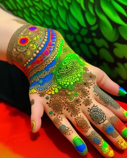 A rainbow kingdom with elements, tactics, and biology designed in Mehndi design