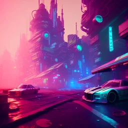 photo quality, unreal engine render, highest quality, vivid neon colors, volumetric lighting, cyberpunk, steampunk, vaporwave, deep colors in a dark setting background, post-apocalyptic,