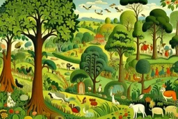 A spring green kingdom filled with animals painted by Edward Hicks