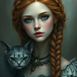 a pretty fantasy woman, young, braided ginger hair, maternal, dark fantasy art