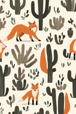 fox and saguaro in the style of scandygirl