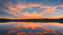 reflection of orange clouds in lake water