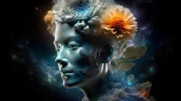 Birth of the Nebula, portrait, high resolution, fine rendering, high detail, 3D, fantasy, mysticism, double exposure, flower, clear drawing,