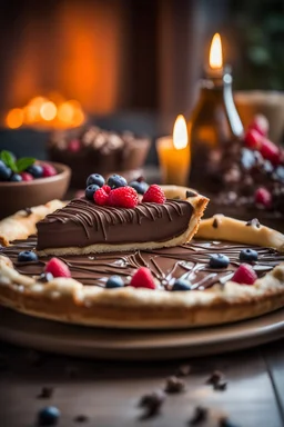 whole chocolate pizza three ways body, ambient lighting, Hasselblad X1D II 50C with an XCD 45mm f/3.5 lens, using an aperture of f/4, ISO 400 and a shutter speed of 1/125 sec, intricate, photorealistic and unrealistic mechanism, shallow depth of field