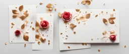 photo of five white postcards on a white background image with rose and gold petals