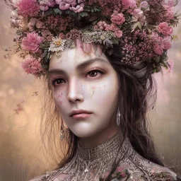 Insanely detailed photograph of an “portrait of gorgeous spring goddess ” with intricate hair, intricate embroidered dress, beautiful clear face and hyperdetailed painting by Ismail Inceoglu Huang Guangjian and Dan Witz CGSociety ZBrush Central fantasy art album cover art,8K, hdr, romantic, mysterious, ominous, flowers, jewelry, comfort, natural eyes, "arms open for embrace"