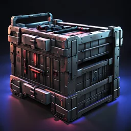 steel crate containing a gun, cyberpunk style