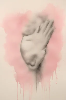 Objectivity is a myth of the grasping mind and exists only in the open heart; ink wash with powder pink splatters