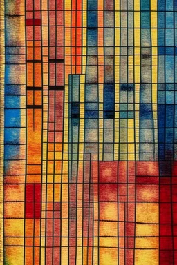 Vertical stripes in the style of Paul Klee, sharp canvas texture, ink transfer