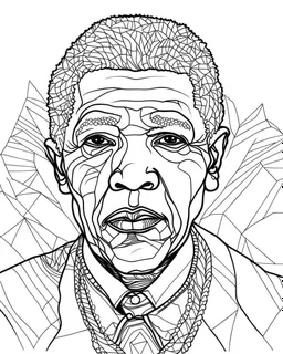 illustrate image of Nelson Mandela, simple line art, one line, white background, coloring book style, well composed, no gradient, strong line, no fill, no solids,