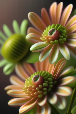 Flower cort, lime green and peach striped flowers, 8k,sharp focus, hyper realistic, sony 50mm 1.4