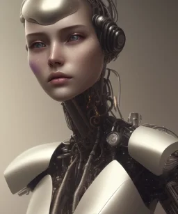 ultra detailed, mechanical cyberpunk female android, looking into the camera, intricate, elegant, super highly detailed, professional digital painting, artstation, concept art, smooth, sharp focus, no blur, no dof, extreme illustration, unreal engine 5, photorealism, 8k, cinematic, art by artgerm and greg rutkowski and alphonse mucha and loish and wlop