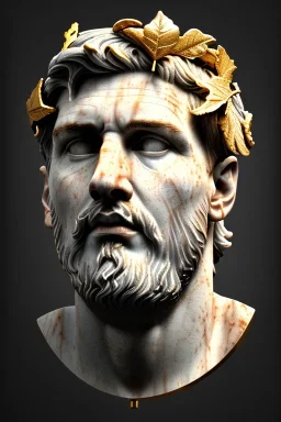 Ultra Realistic image, Roman sculpture, clean white marble material, Lionel Messi, gold Laurel leaves wreath, renaissance ornaments, one gold star, sun ornament, sun rays background, chisel style, waist up portrait, emperor style, epic, celestial, cinematic lighting, God light, god rays, 4k resolution, smooth details, ornate details, soft lighting, unreal engine 5, art station, substance 3d.