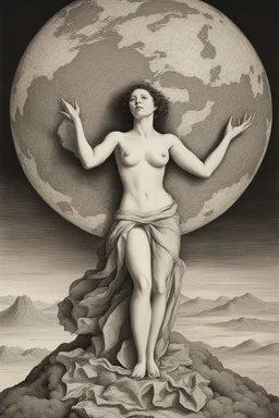 a woman holding up the earth like Atlas