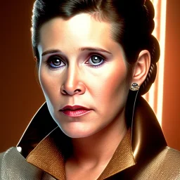 analog style, Beautiful photorealistic close up face of carrie fisher, soft ethereal skin, studio lighting, sharp brown eyes, dark plain background